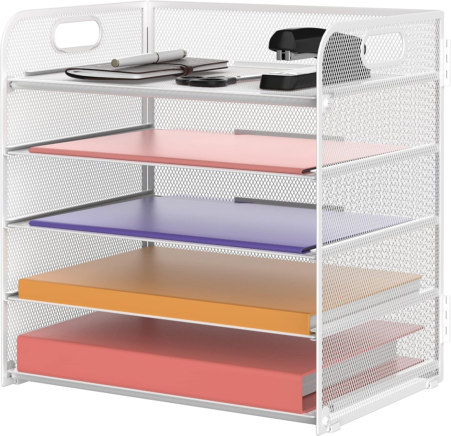 230816013323189_1 Supeasy 5 Trays Paper Organizer Letter Tray with Handle-Mesh Desk File Organizer,Black Paper Sorter Desk Organizer for Office,Home or School - Image 1